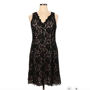 Ann Taylor Loft Black Lace Overlay Sleeveless V-neck Dress Size 14